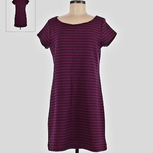 GAP Navy Maroon Striped Shift Dress Women's Medium M Ribbed Short Sleeve EUC